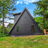 A-frame cabin in the trees